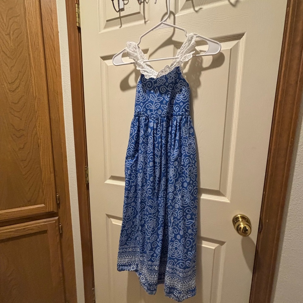 Camilla Blue and White Floral Kids Maxi Dress Girl Size 7
